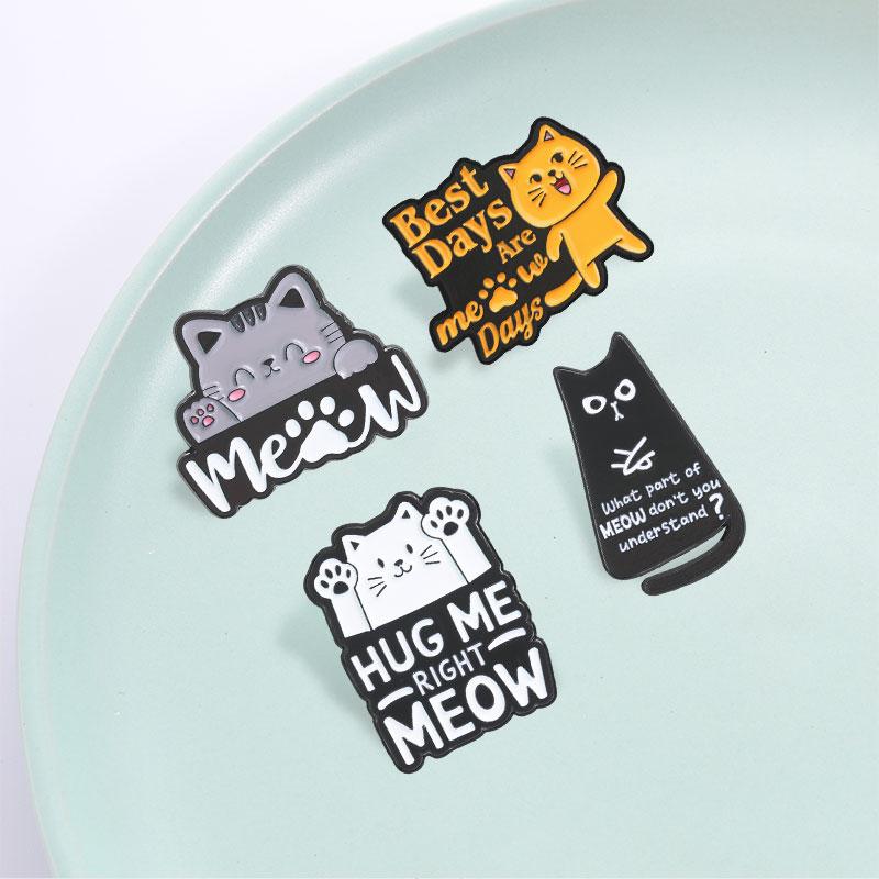 Lazy Working Cat Enamel Pins Funny Quotes Born To Nyan Forced To Work Cute Sleep Kitten Animal Brooches Lapel Badge Jewelry Gift