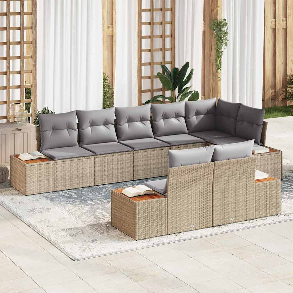 8 Piece Beige Garden Sofa Set with Cushions
