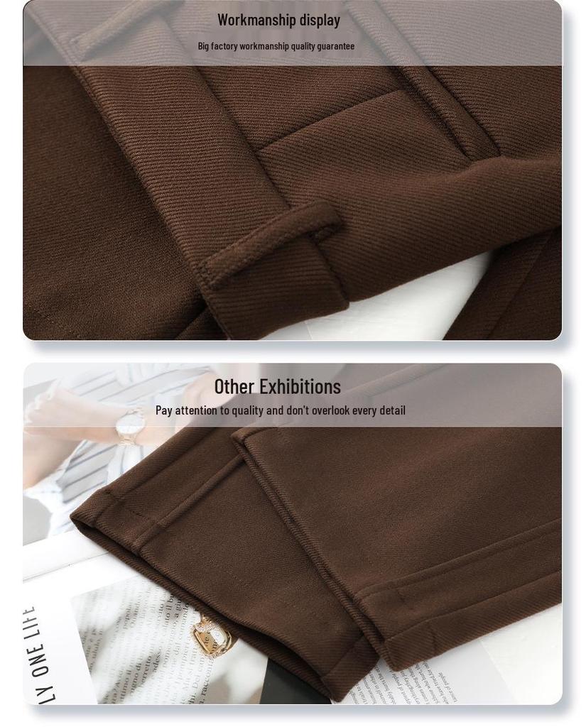 Women's Khaki High-Waisted Wool Wide-Leg Trousers - New 2024 Autumn/Winter Collection