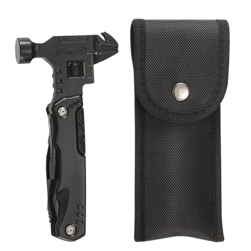 Portable Multi-Tool: Outdoor Wrench, Hammer, Pliers, Self-Defense & Folding Knife with Window Breaker for Camping Emergencies