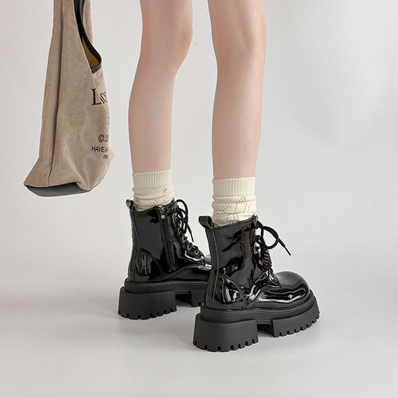 British Style Women's High-heeled Martin Boots Autumn and Winter French Thick-soled Heightened and Thin Lace-up Zipper Knight Fashion Boots