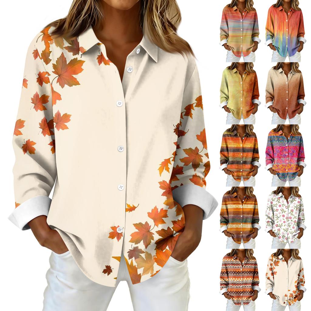 Women's Shirt Blouse Christmas Print Button Long Sleeve Casual Basic Shirt Collar Regular Top