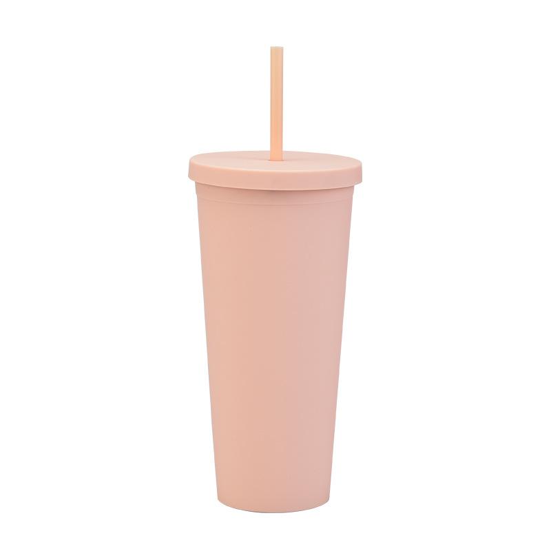 Doppelschichtiger Plastikbecher mit Strohhalm 22oz Großvolumiger Outdoor-Matt-Wasserbecher