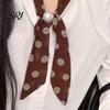 Satin Neck Scarf Women Imitation Pearl Buckle One-Piece Design Lightweight Chiffon Breathable Summer French Retro Black White Dot Collar Decorative