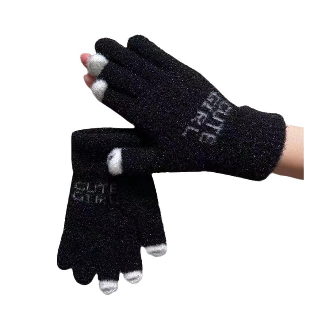 

Новые модные вязаные теплые сенсорные перчатки без пальцев для осени и зимы, жаккардовые игровые студенческие рабочие перчатки Average Size