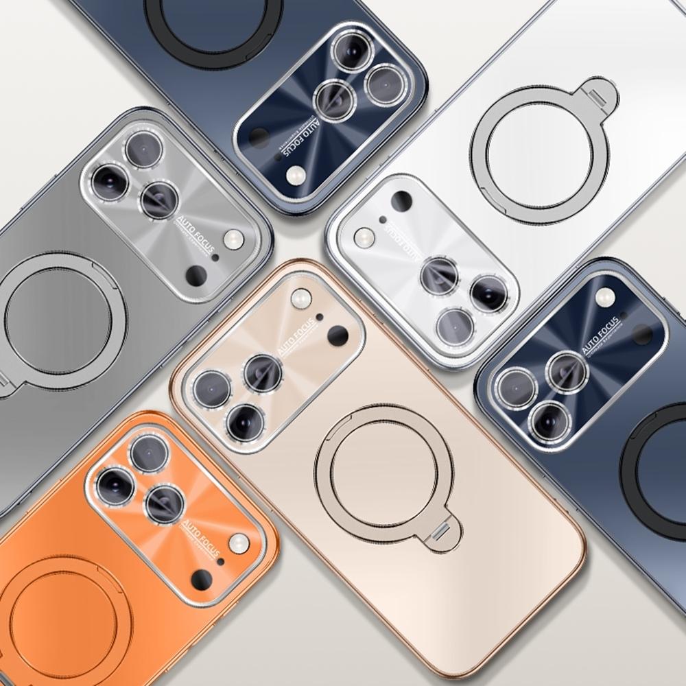 Plating For Magsafe Magnetic Phone Case For iPhone 17 Air 16 15 14 Pro Max Metal Rotating Ring Holder Bracket Matte Cover