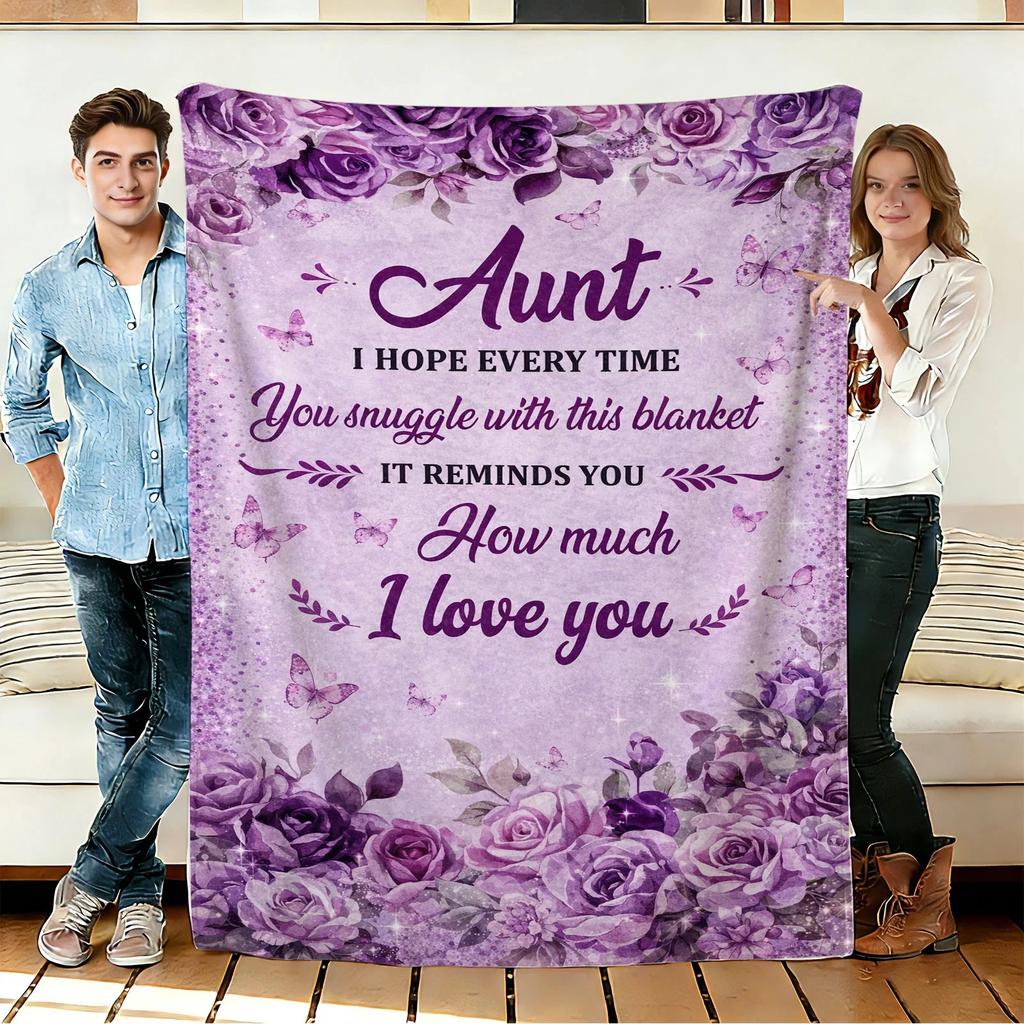 Purple Rose and Butterfly Flannel Blanket Soft Cozy Throws Napping Travel Use