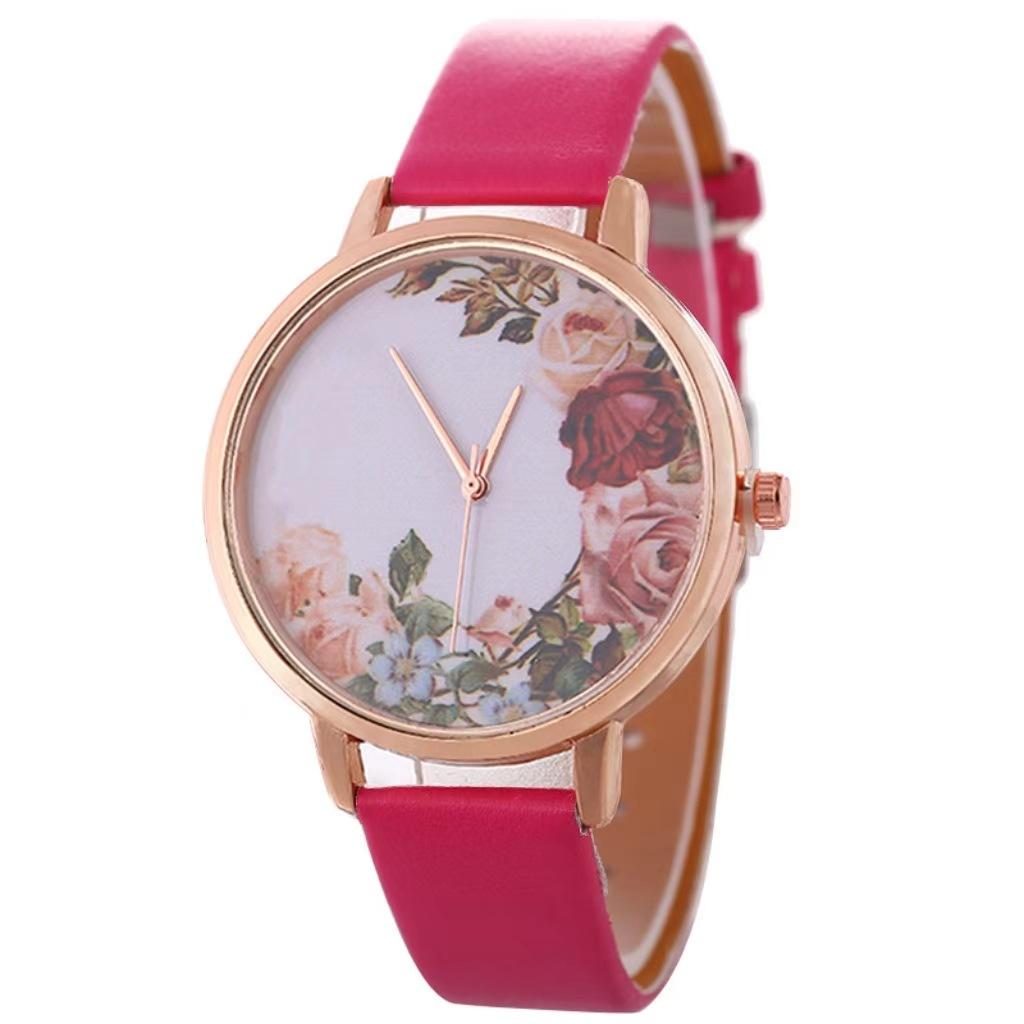 Stylish And Simple Rose Face Leather Belt Watch Female Pu Belt Quartz Lady Watch Watch Bracelet Set Female