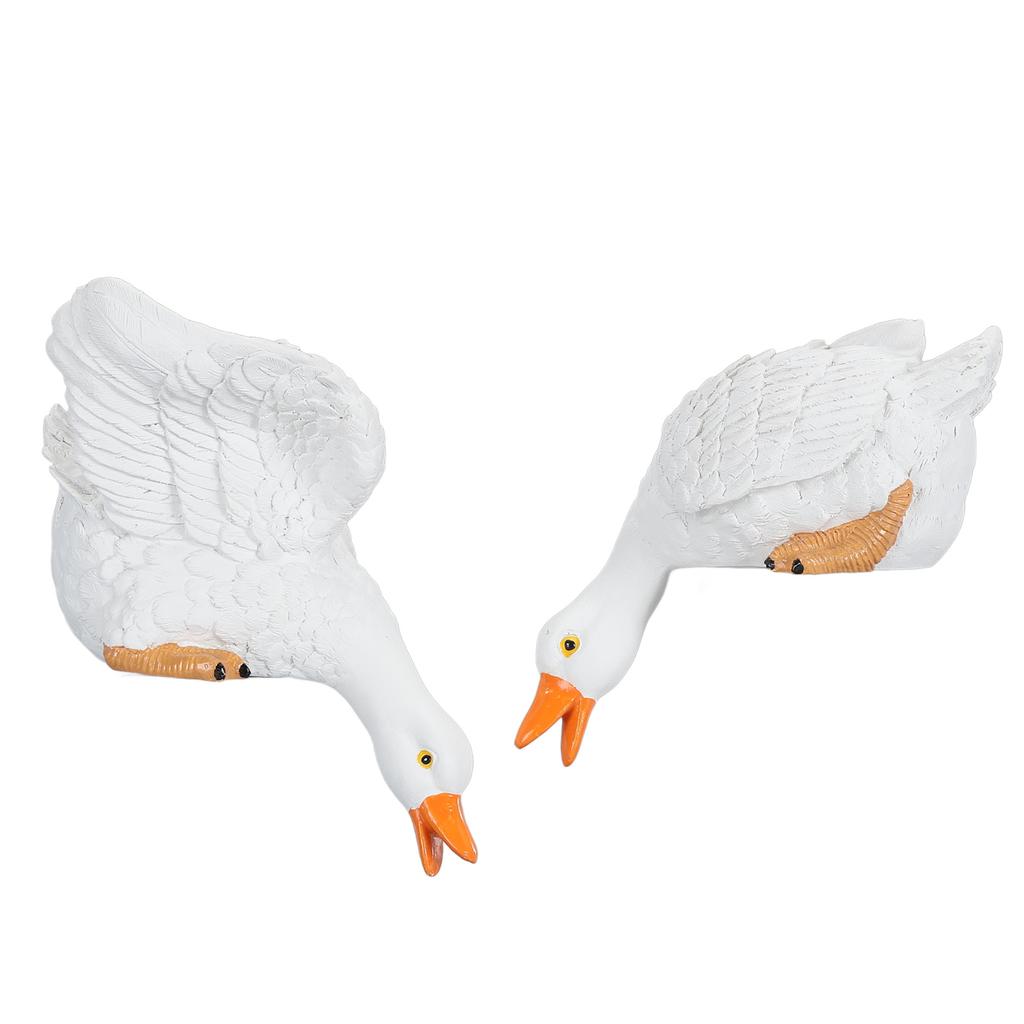 2pcs Drinking Duck Statue Waterproof Resin Duck Garden Landscape Figurines Decorative Outdoor