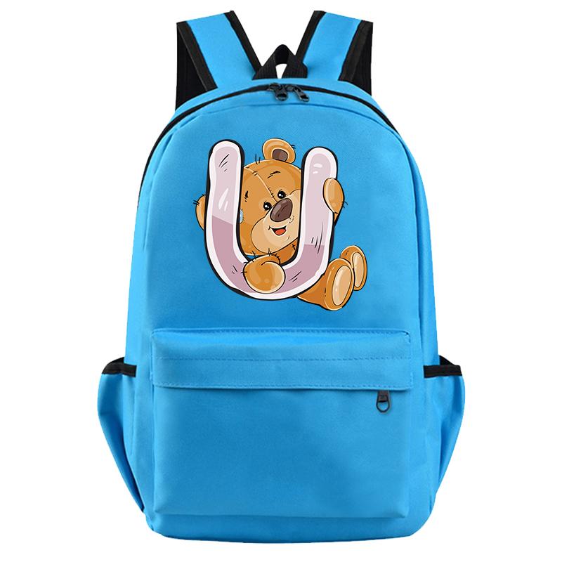 Little Bear 26 English Letters Backpack Teen School Bag for Girls Boy Backpack Bookbag for Kid Gifts Large Capacity Student Bag