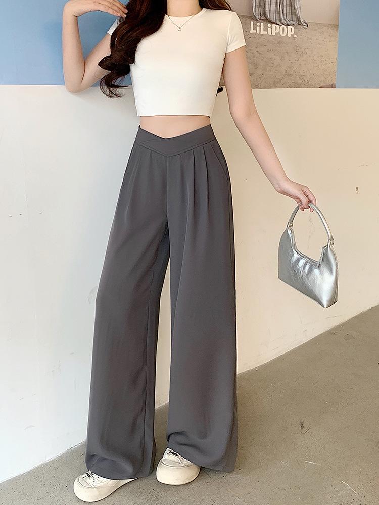 2026 Spring Plus Size High-Waisted Straight Leg Draping Casual Wide Leg Pants for Women