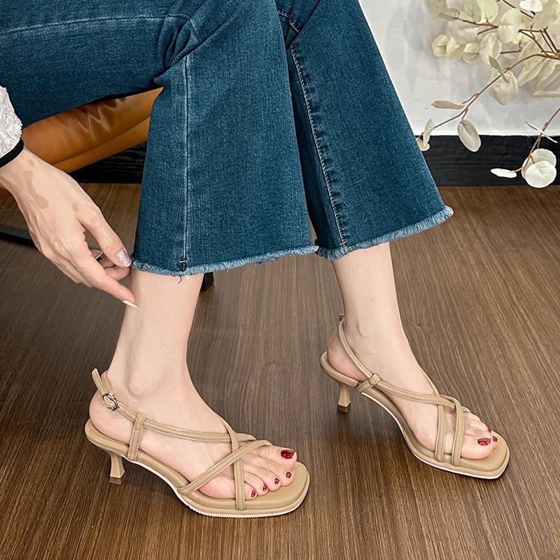 Fashion 2025  Deisgner Narrow Band Sandals Women Soft Bottom Cozy Sandalias Mujer Cross Ankle Strap Kitten Heel Sandalias De Tacón