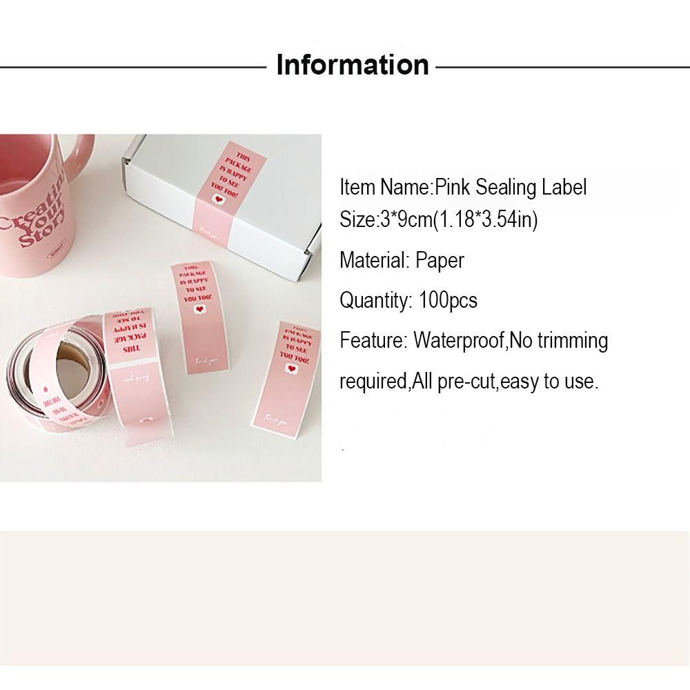 Neues Niedliches 100 Stück/Rolle Verschluss-Etikett Rechteckig 3*9cm(1,18 x 3,54 Zoll) Danke Sticker Abziehbilder Rosa Dekoration Backgeschenk
