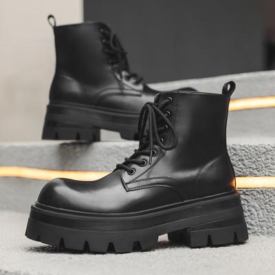 Lässige Leder-Knöchelboots für Herren, runde Zehenpartie, Outdoor-Motorradschuhe, rutschfest, Freizeitspaziergang, Basic-Stiefel, Schnürschuhe, Herren-Fahrschuh