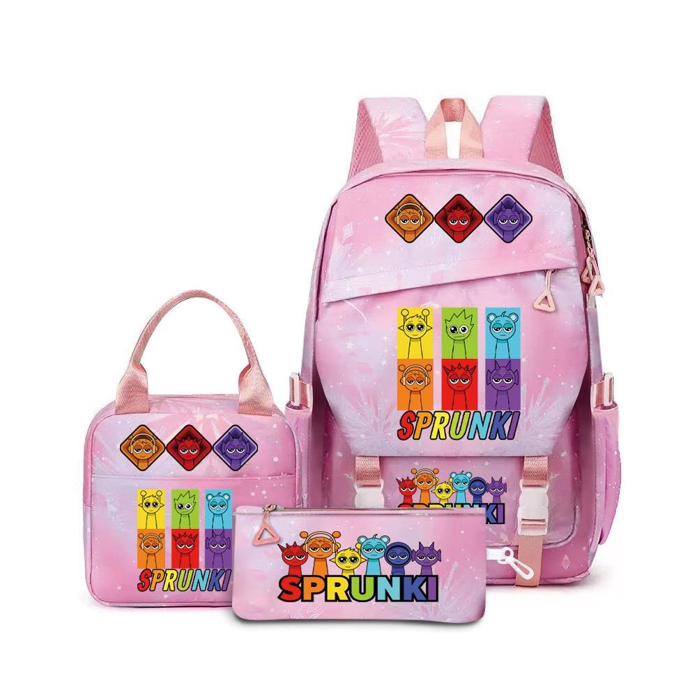 Rhythm Box Sprunki Cartoon Backpack Campus Male and Female Versatile Student Large Capacity School Bag Three-piece Set L