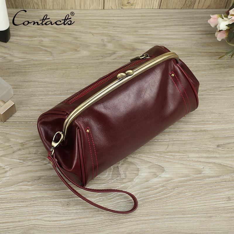 CONTACT'S 2024 Echtes Leder Clutch Taschen Kiss Lock Metall Rahmen Design Weibliche Mode Taschen Handy Tasche frauen Taschen handtaschen