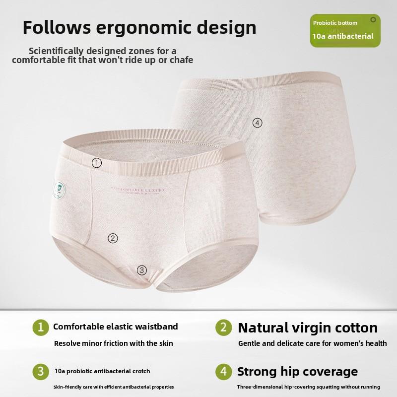 Ladies Spring and Autumn Pure Cotton Abdominal 10A Bacteriostatic Extended Crotch High Waist Briefs