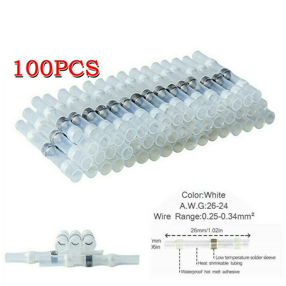 100PCS Solder Seal Wire Connectors Heat Shrink Solder Butt Connectors Kit Automotive Marine Insulated Solder Connector