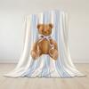 Blue Stripe Teddy Flannel Blanket Warm Soft Halloween Christmas Couch Warm Cozy Decorative Decor Gift for All Season