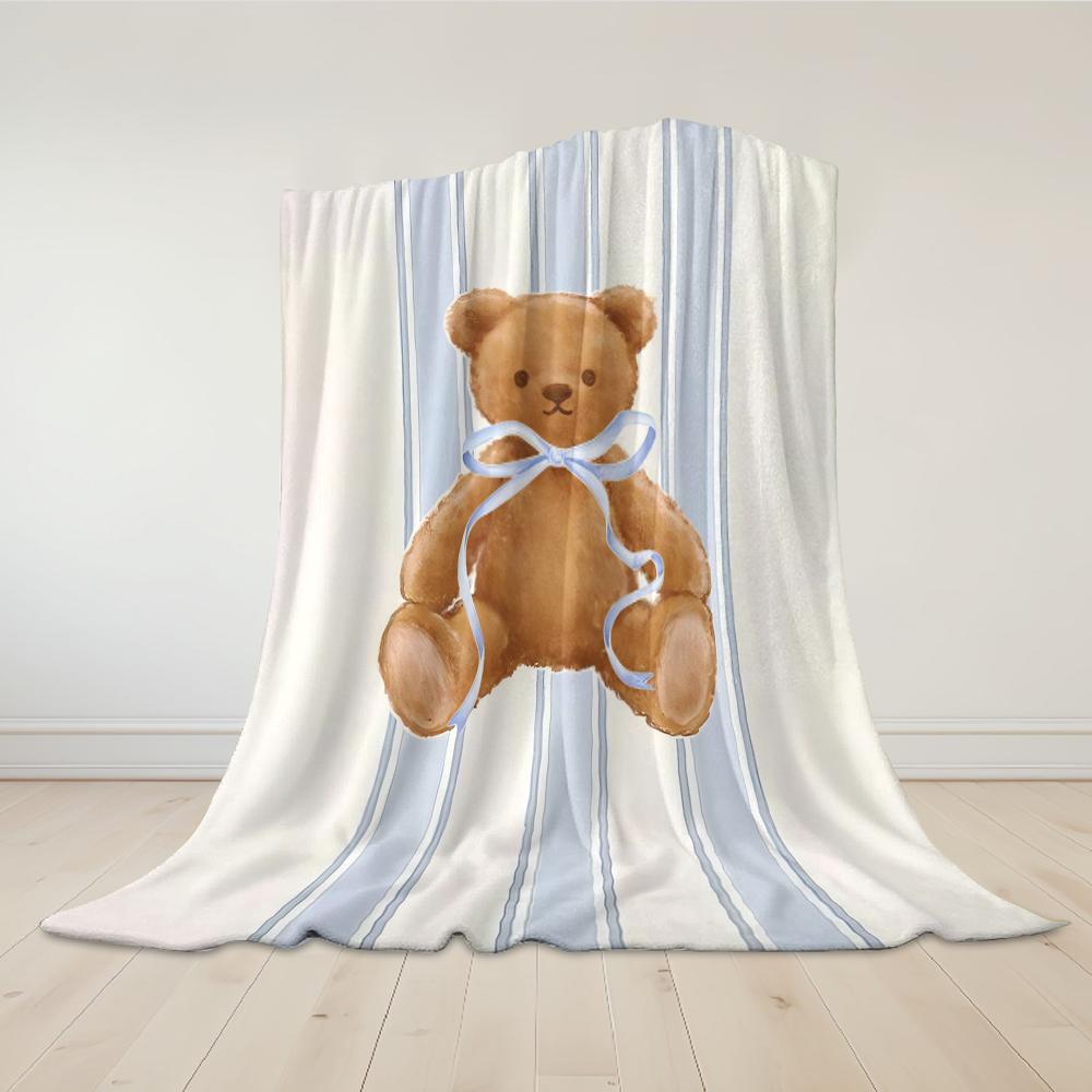 Blue Stripe Teddy Flannel Blanket Warm Soft Halloween Christmas Couch Warm Cozy Decorative Decor Gift for All Season