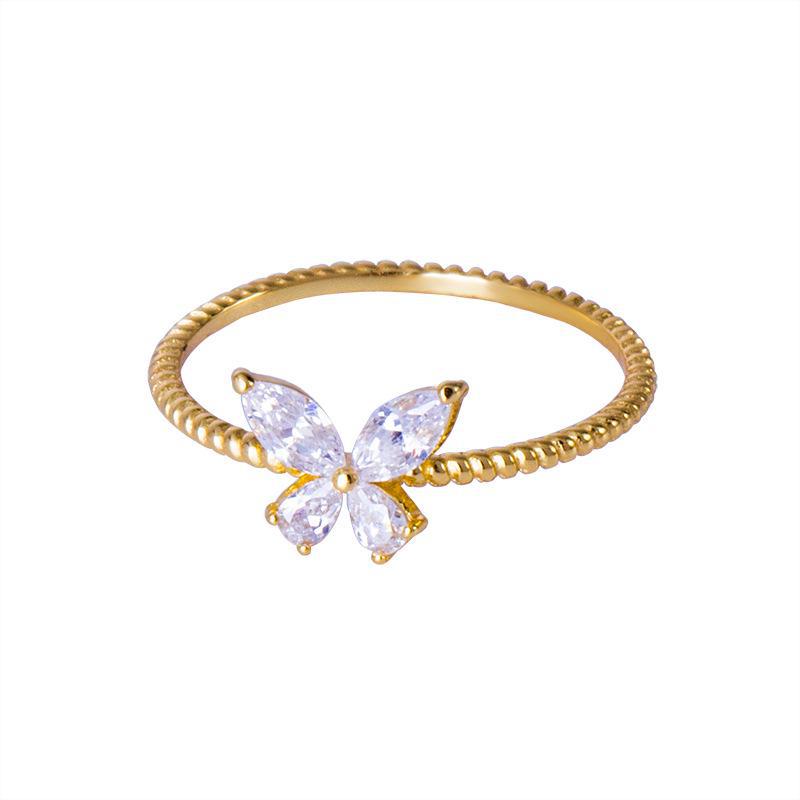 14 Karat vergoldeter Zirkon-Schmetterlingsring, S925-Silber, elegantes, schlankes Design für Damen.