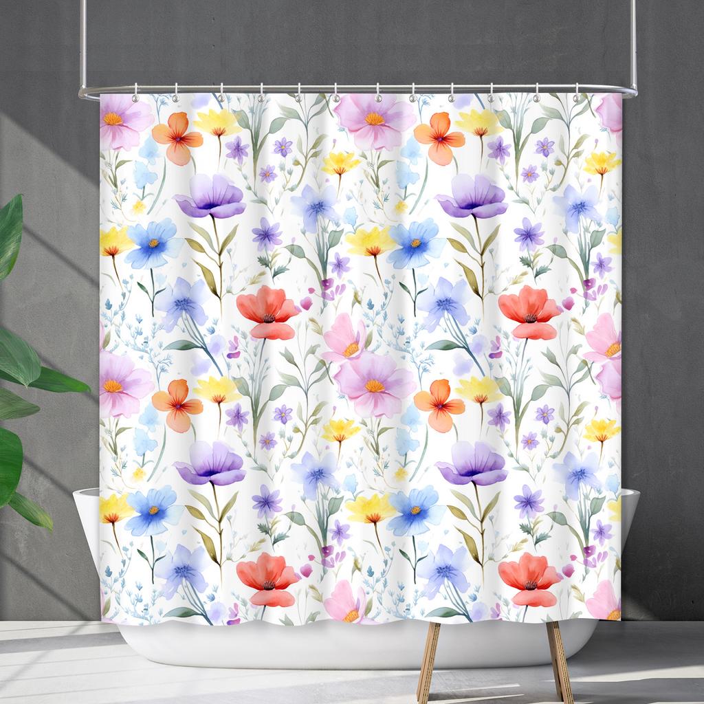 Shower Curtain Waterproof And Mildew-Proof Digital Printing Plants, Flowers And Plants, New Bathroom Shower Cloth, Partition Curtain Free Of Punching