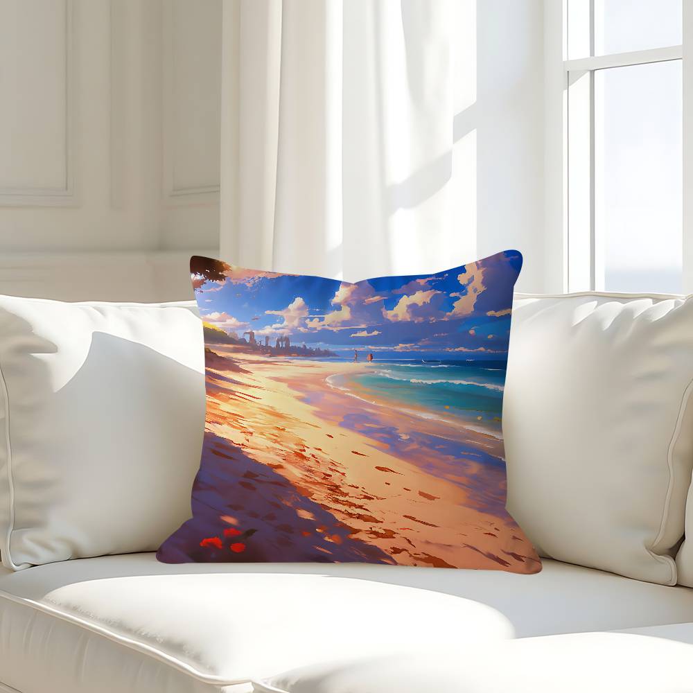 Art Beach Pillow Case Removable Washable Cushion Cover – All-Season Soft Linen