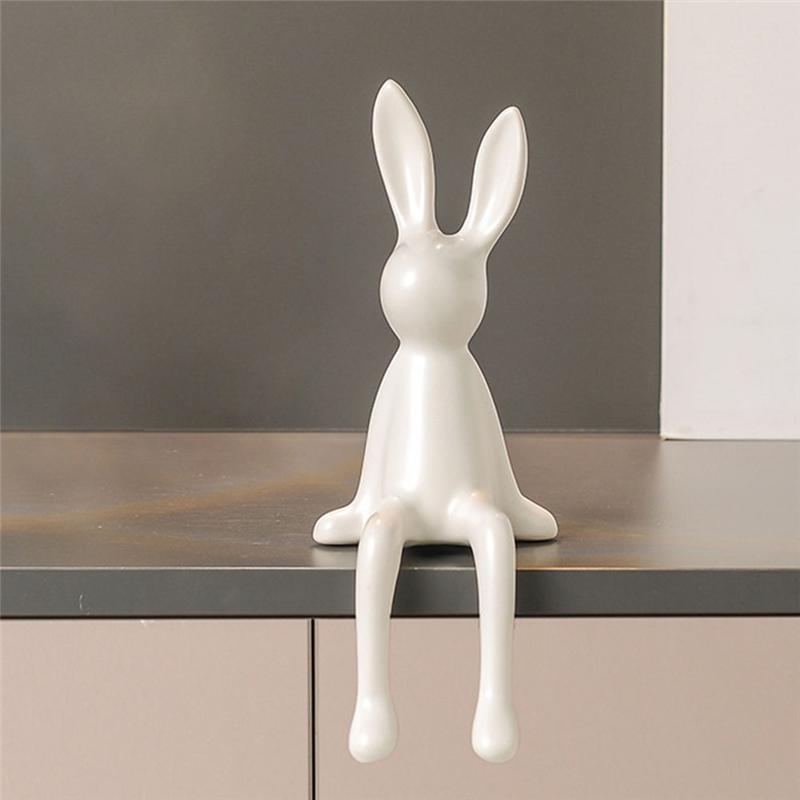 A03F-Statua Figurine Coniglietto Carina Con Orecchie Lunghe Seduta Decorazione Decorazione Stanza Per Scrivania Libreria Regalo Per Amici