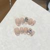 10Pcs French Handmade Press On Nails With Pink Rhinestone Design Artificial False Nail Tips