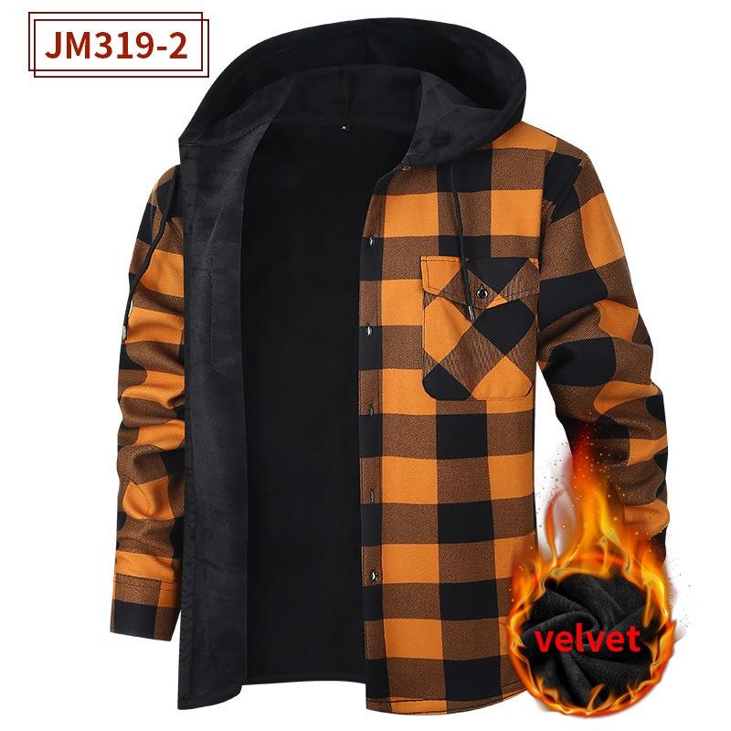 Herren Blaue Karo-Kapuzen-Fleece-gefütterte Warme Winter-Hemdjacke