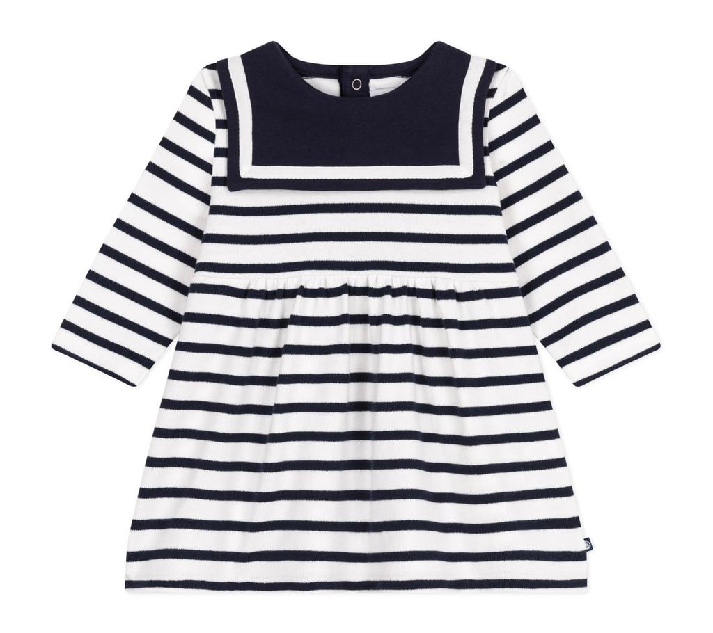 Dress A0CNY 12 Months 74cm [Petit Bateau] Off-white/Navy