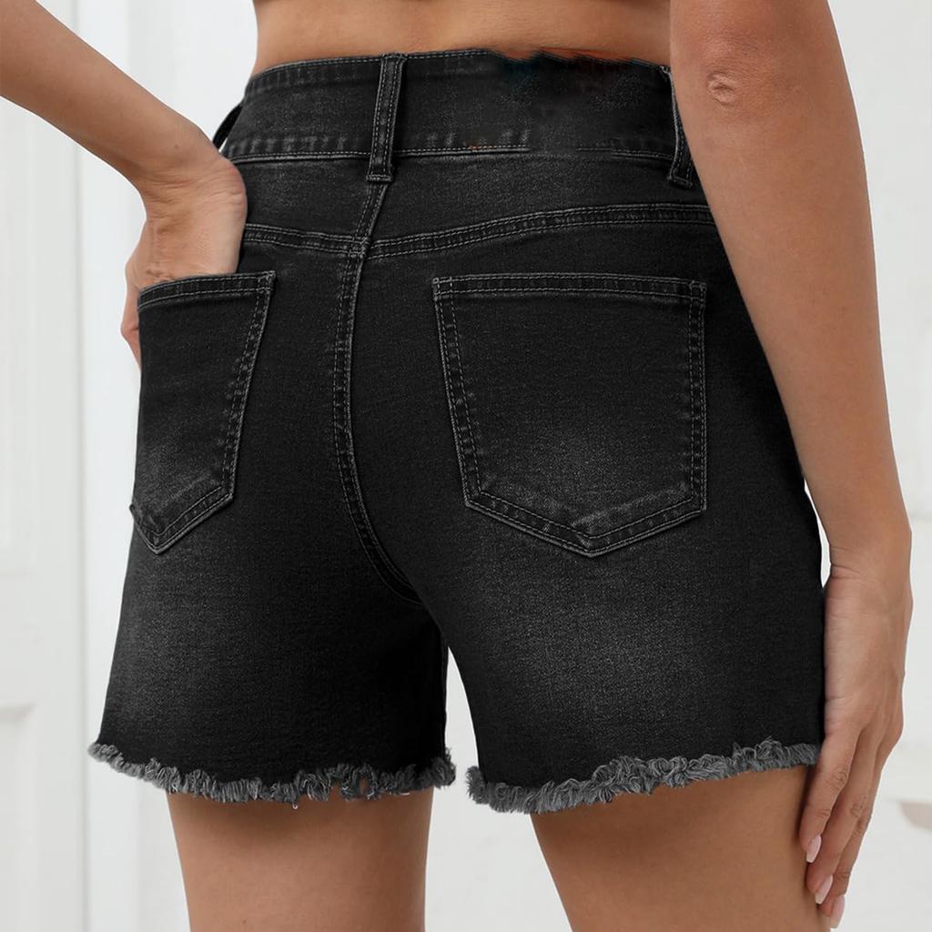 Ladies' Casual Hole  Versatile Fashionable Denim Shorts