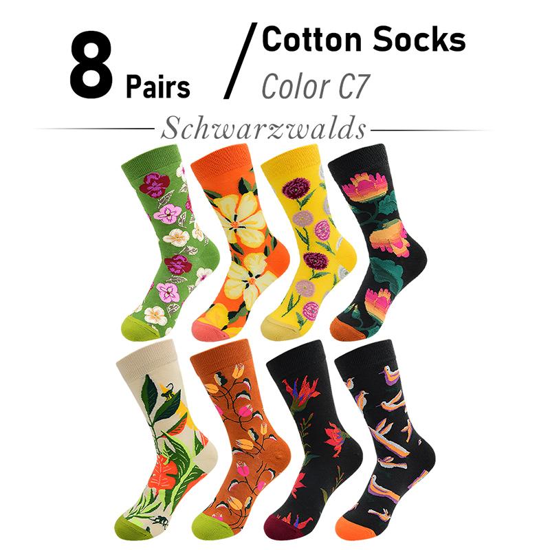 5 Pairs New Arrivals Combed Cotton Women Socks Unisex Cute Floral Styles 8 Color Happy Funny Casual Female Breathable Crew Socks