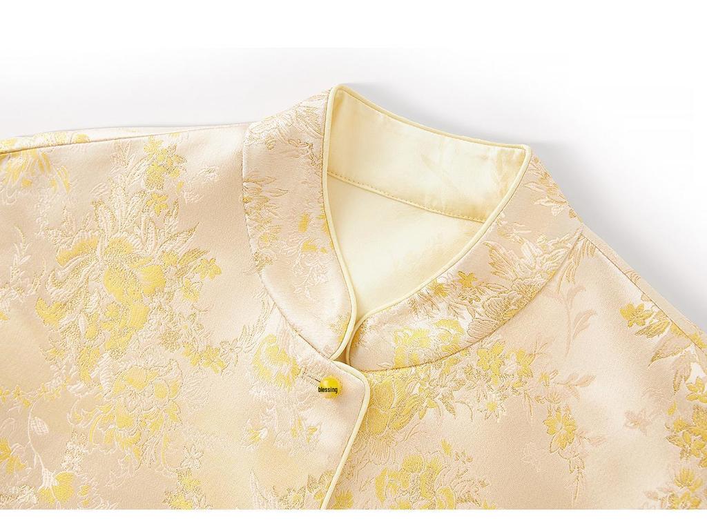 Ruicai Reversible Gold Thread Jacquard Jacket - Women's Autumn Style