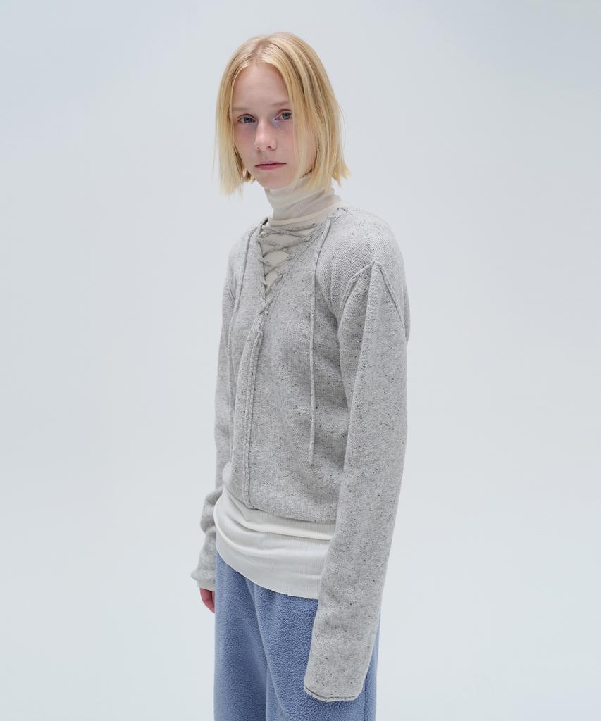 Daiaegeuneol V Neck Lace Up Knit (Grey)
