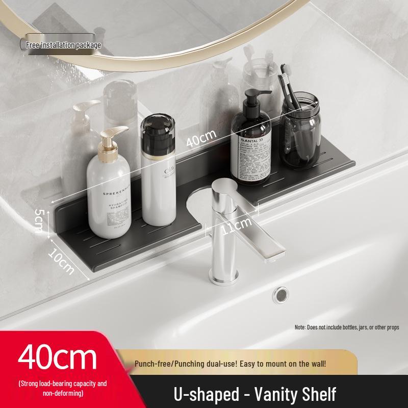 Wall-Mounted No-Drill Bathroom Vanity Shelf with Space for Faucet and Mirror