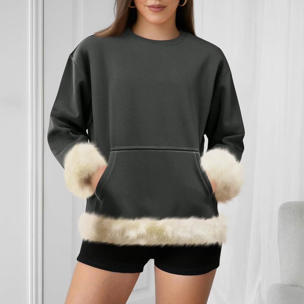 Women's Casual Round Neck Long Sleeve Sweatshirt Solid Color Sweatshirt