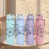 1PC Simple Retro Bicycle Sketch Print 750ml Color Plastic Sports Water Bottle Leakproof Flip Straw Lid Suitable for Sports Office Home Use
