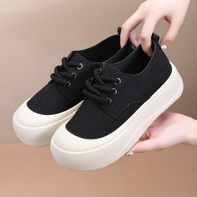New Muffin Shoes Women's Casual Shoes Platform Round Head Lace-up White Shoes Fashion