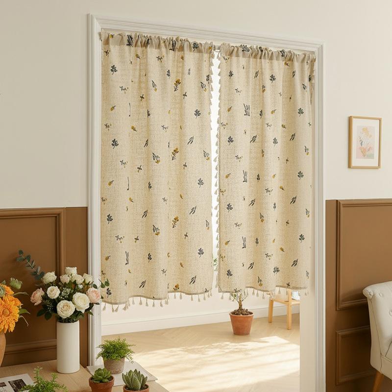 Japanese Door Curtain Linen Bedroom High-End Blocking Curtain Kitchen Partition Curtain Wheat Ear Embroidery Curtain Cotton And Linen Texture
