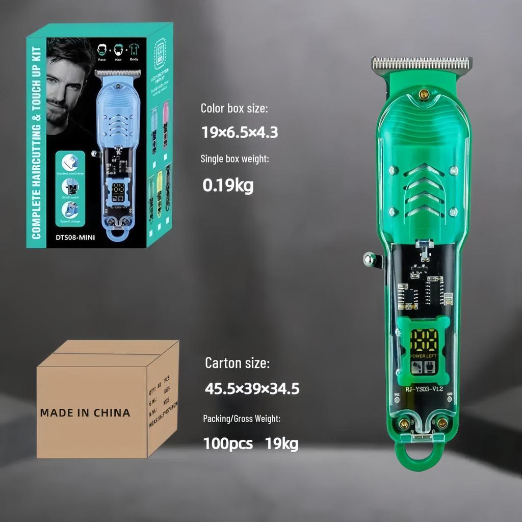 LCD Display Electric Hair Clipper: Transparent Cross-Border Shaving & Oil Head Trimmer for Home Use