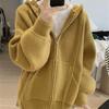 Autumn Winter Solid Knitting Zipper Hoodies Women Loose Casual All-match Cardigan Hooded Top Female Sweatshirt