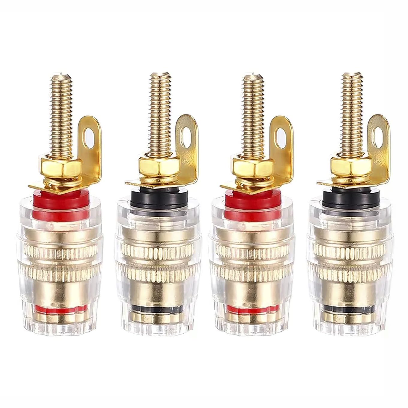 

Audiophile Gold Plated Binding Post Speaker Terminal for 4mm Banana 2 2 Set of 4 Plug, Red, Black, (2 Pairs)