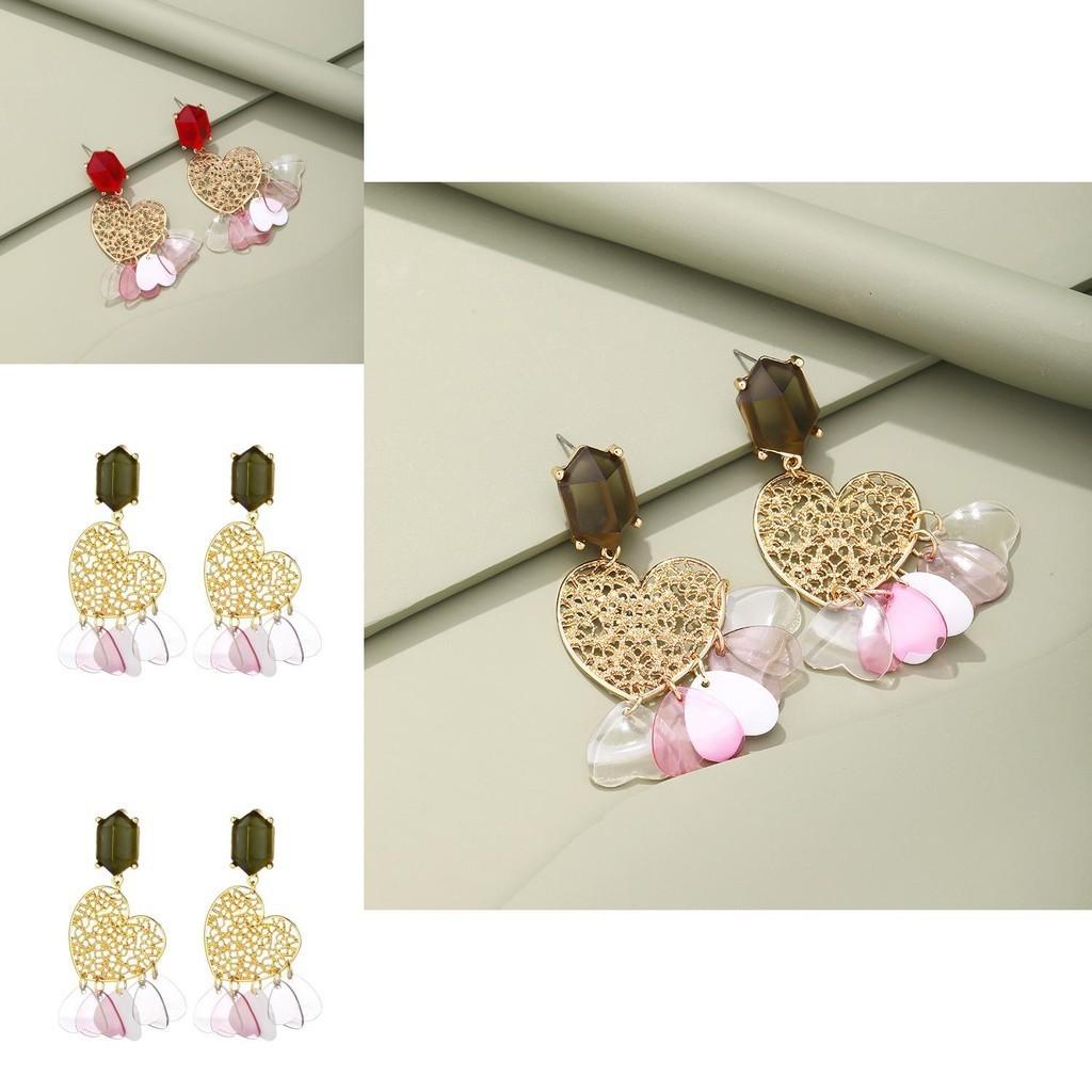 Elegant Alloy Heartshaped Earrings With Multilayer Tassels Women For