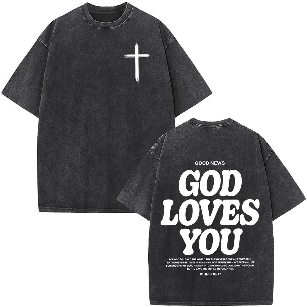 Washed T-shirts Men Women Christian Jesus Faith Over Fear Bible Verse Fashion Vintage Oversized T Shirts Harajuku Cotton T-shirt