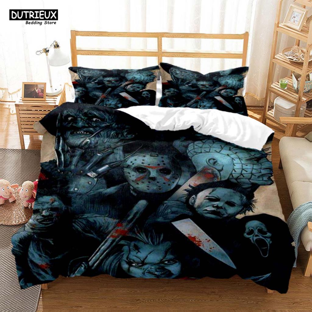 Halloween Horrorfilm Clown Gedruckter Bettbezug Kissenbezug Queen Bettwäscheset Bettwäscheset Luxus Personalisierte Bettwäsche