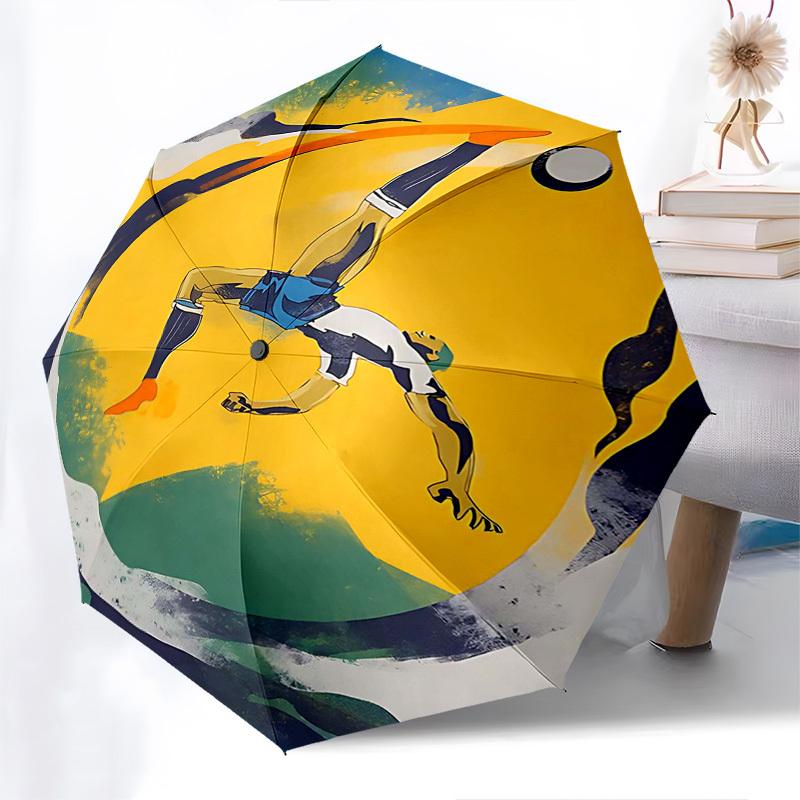 

1pc Automatic Opening/Closing Umbrella with Abstract Art Print, Portable Tri-Fold Design, 8-Rib Iron Frame, Outdoor, Ideal Gift for Fans, Travelers, D