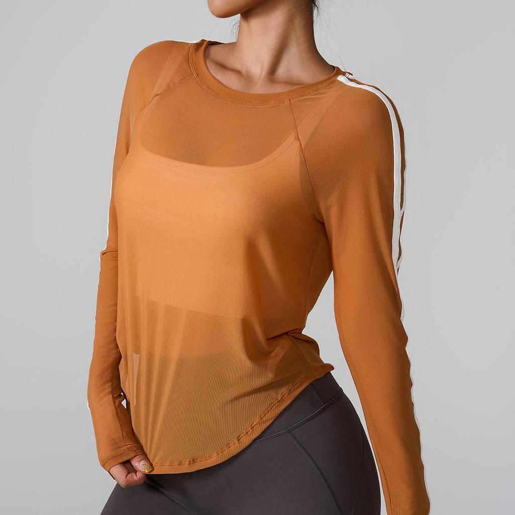 Damen Colorblock Mesh Schnelltrocknend Langarm Slim Fit Sport-Überwurf