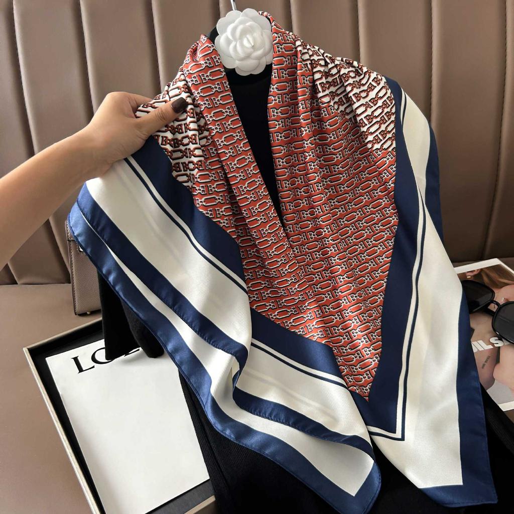 New Fashion 90X90cm Hair Shawl Scarf  Design Twill Silk Square Foulard Female Summer Sunscreen Wrap Bandana Hijab Accessores