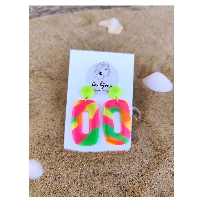 ARNETOLI - Boucles D'Oreilles Fluo Avec Attaches Clous Fait Mains